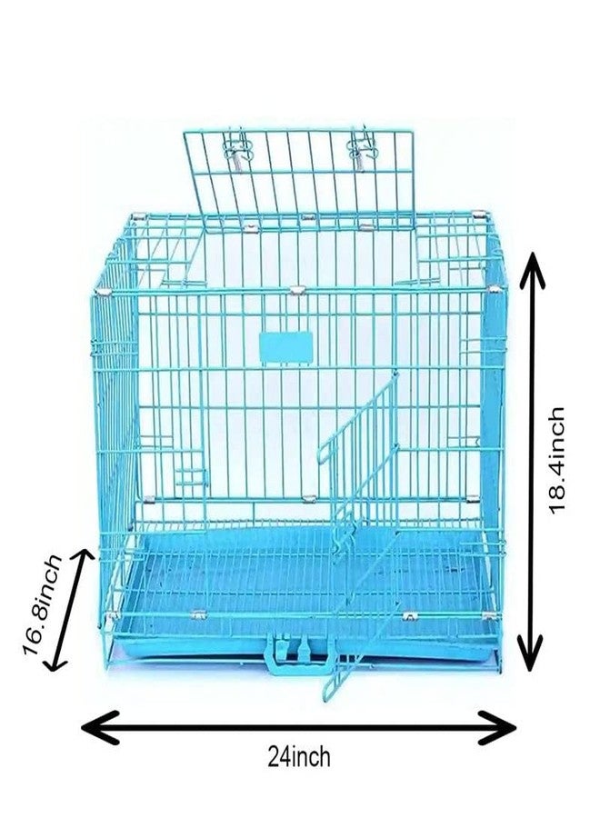 Pet Guard قفص معدني قابل للطي مزدوج الأبواب للكلاب من بيت جارد، مزود بواقي للأقدام، مناسب للكلاب الصغيرة والجراء، صغير، أزرق، 24 بوصة - Image 2